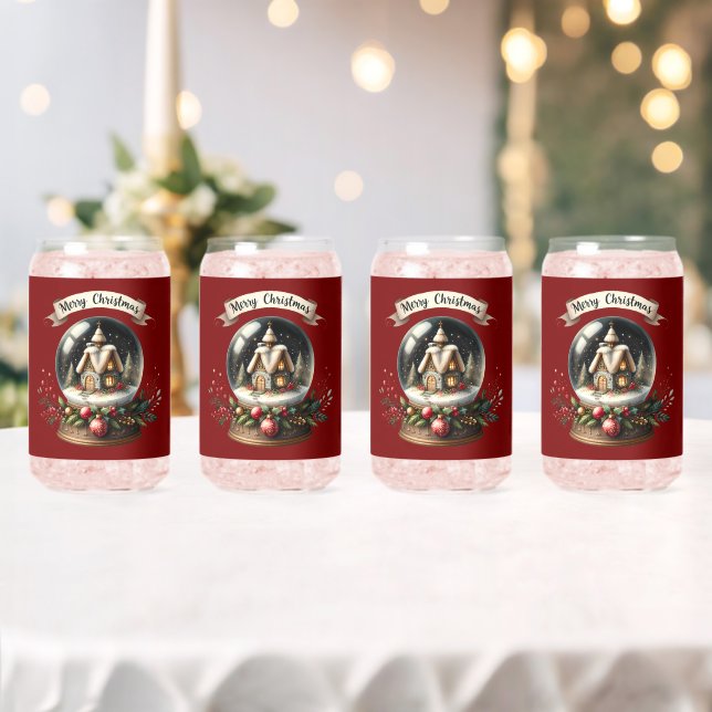 Cozy Christmas Snow Globe Cottage Scene Can Glass (Insitu (Wedding))