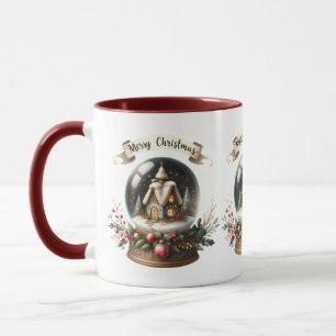Cozy Christmas Snow Globe Cottage Scene Mug