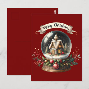 Cozy Christmas Snow Globe Cottage Scene Postcard