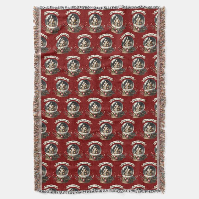 Cozy Christmas Snow Globe Cottage Scene Throw Blanket (Front Vertical)