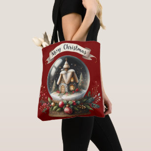 Cozy Christmas Snow Globe Cottage Scene Tote Bag