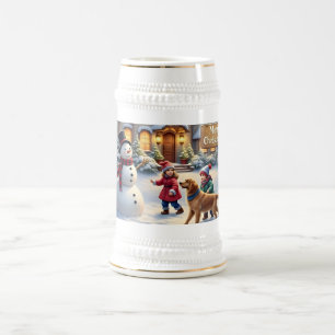 Cozy Christmas Snow Scene Art Beer Stein