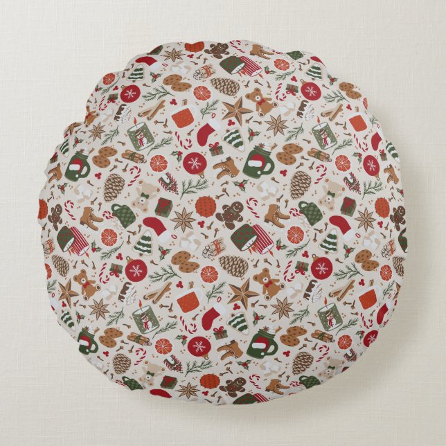 Cozy Christmas & Spice Round Pillow (Front)