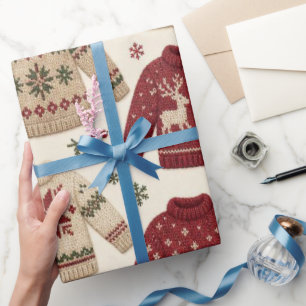Cozy Christmas Sweaters Nordic Knitted Pattern Wrapping Paper