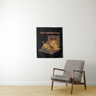 Cozy Christmas Tale   Cute Sleeping Golden Retriev Tapestry