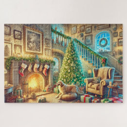 Cozy Christmas Time Festive Living Room Scene Jigsaw Puzzle
