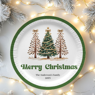 Cozy Christmas Tree Editable Custom Name Paper  Plate