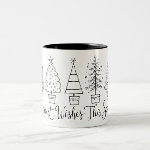 Cozy Christmas Tree Line Art Illustration Two-Tone Coffee Mug
