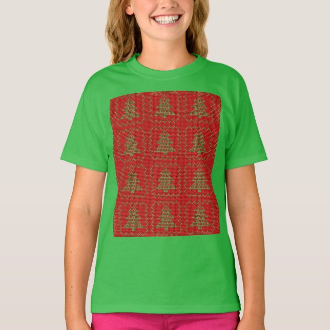 Cozy Christmas tree ugly sweater chequered pattern (Front)