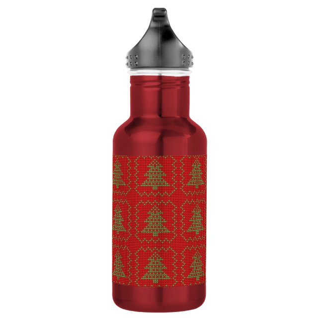 Cozy Christmas tree ugly sweater chequered pattern 532 Ml Water Bottle (Right)