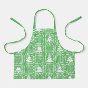 Cozy Christmas tree ugly sweater chequered pattern Apron