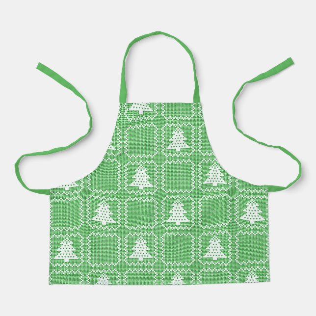 Cozy Christmas tree ugly sweater chequered pattern Apron (Front)