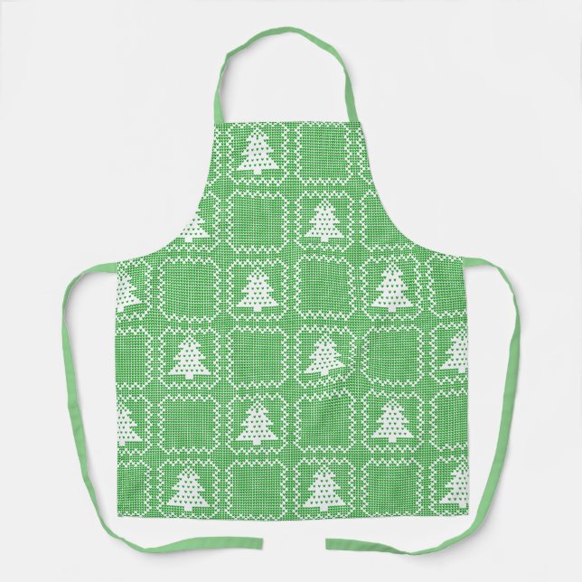 Cozy Christmas tree ugly sweater chequered pattern Apron (Front)