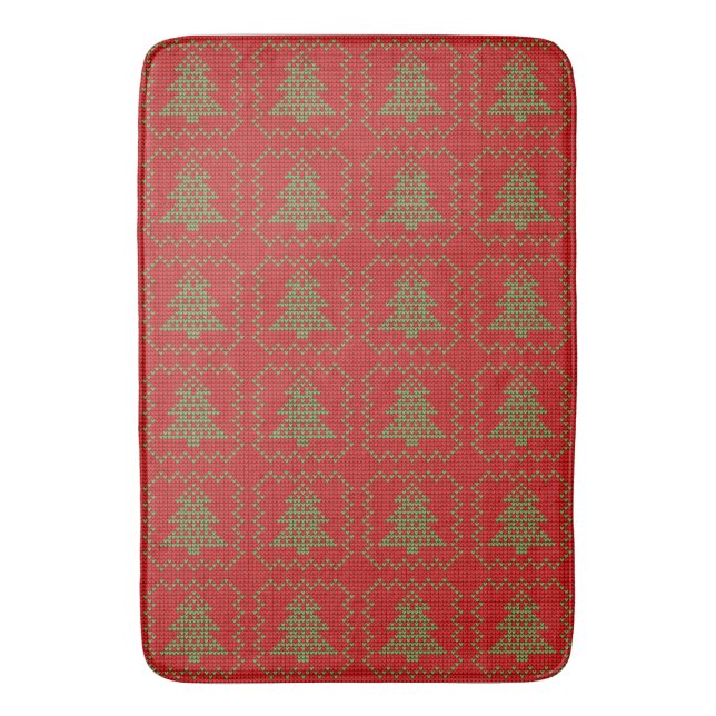 Cozy Christmas tree ugly sweater chequered pattern Bath Mat (Front Vertical)