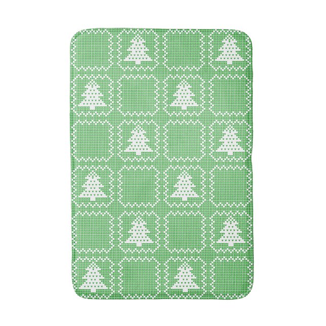 Cozy Christmas tree ugly sweater chequered pattern Bath Mat (Front Vertical)