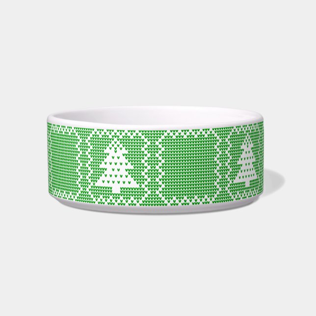 Cozy Christmas tree ugly sweater chequered pattern Bowl (Front)