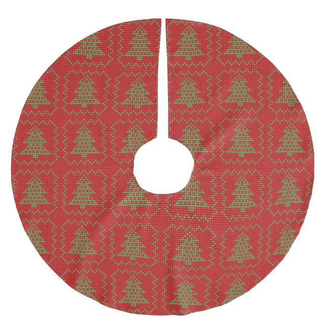 Cozy Christmas tree ugly sweater chequered pattern Brushed Polyester Tree Skirt (Front)