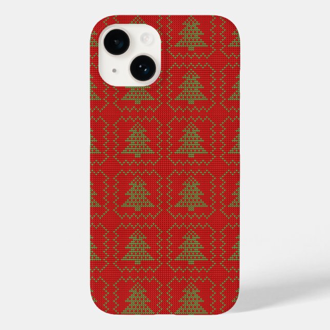 Cozy Christmas tree ugly sweater chequered pattern Case-Mate iPhone Case (Back)