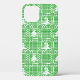 Cozy Christmas tree ugly sweater chequered pattern iPhone 12 Case