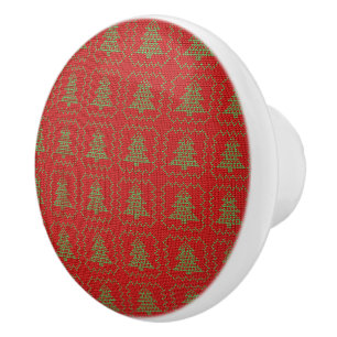 Cozy Christmas tree ugly sweater chequered pattern Ceramic Knob