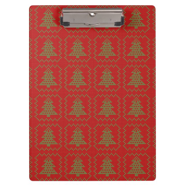 Cozy Christmas tree ugly sweater chequered pattern Clipboard (Front)