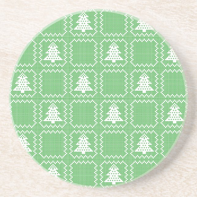Cozy Christmas tree ugly sweater chequered pattern Coaster (Front)