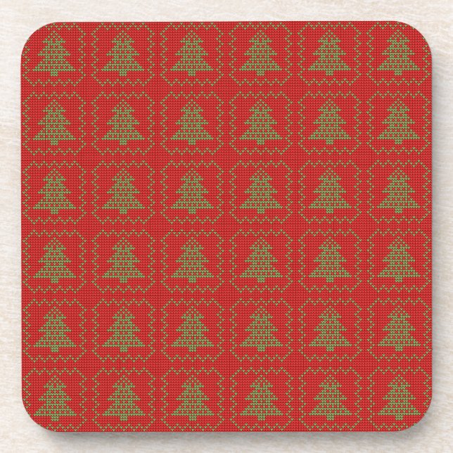 Cozy Christmas tree ugly sweater chequered pattern Coaster (Front)