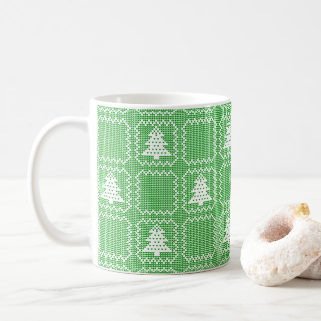 Cozy Christmas tree ugly sweater chequered pattern Coffee Mug (With Donut)