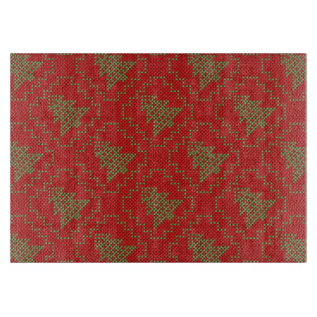 Cozy Christmas tree ugly sweater chequered pattern Cutting Board (Front)