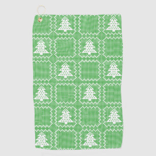 Cozy Christmas tree ugly sweater chequered pattern Golf Towel