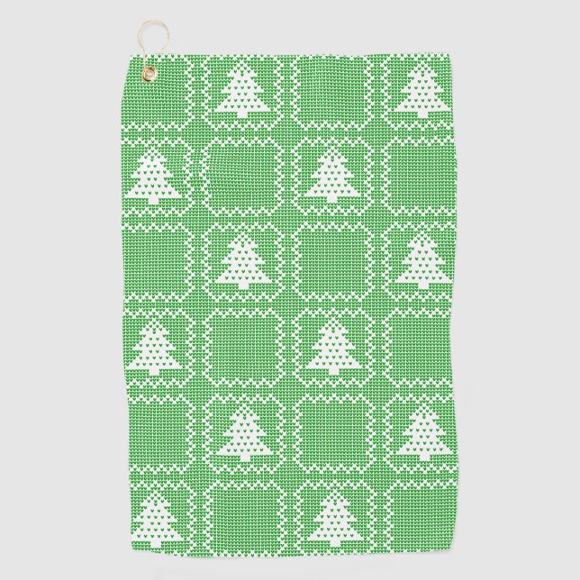 Cozy Christmas tree ugly sweater chequered pattern Golf Towel (Front)