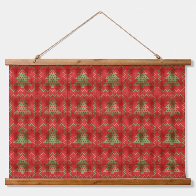 Cozy Christmas tree ugly sweater chequered pattern Hanging Tapestry (Front)