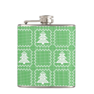 Cozy Christmas tree ugly sweater chequered pattern Hip Flask