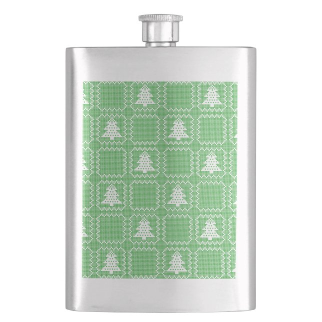 Cozy Christmas tree ugly sweater chequered pattern Hip Flask (Front)