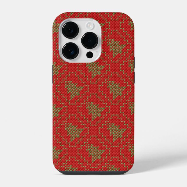 Cozy Christmas tree ugly sweater chequered pattern iPhone Case (Back)