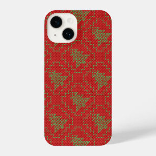 Cozy Christmas tree ugly sweater chequered pattern iPhone 14 Case