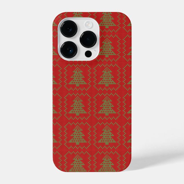 Cozy Christmas tree ugly sweater chequered pattern iPhone Case (Back)