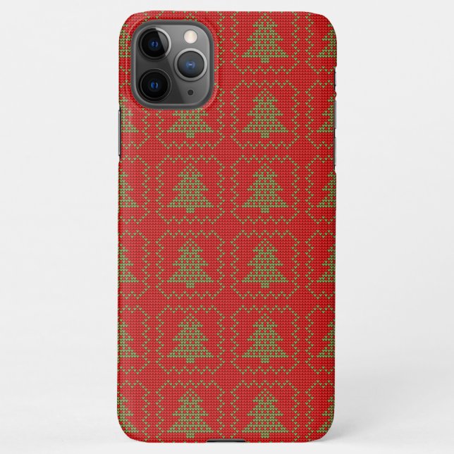 Cozy Christmas tree ugly sweater chequered pattern iPhone Case (Back)