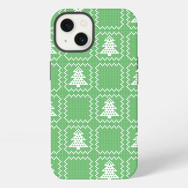 Cozy Christmas tree ugly sweater chequered pattern iPhone Case (Back)