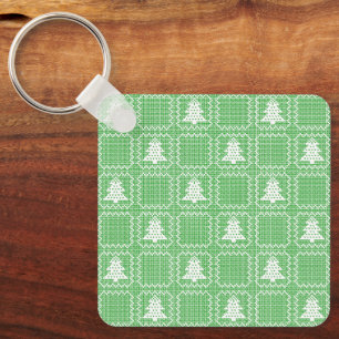 Cozy Christmas tree ugly sweater chequered pattern Keychain