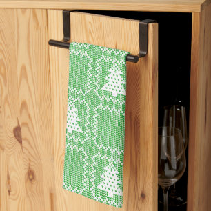 Cozy Christmas tree ugly sweater chequered pattern Kitchen Towel