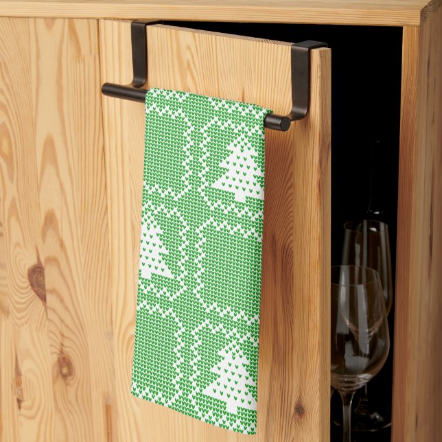 Cozy Christmas tree ugly sweater chequered pattern Kitchen Towel (Thirds Fold)