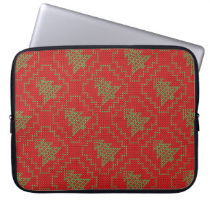 Cozy Christmas tree ugly sweater chequered pattern Laptop Sleeve