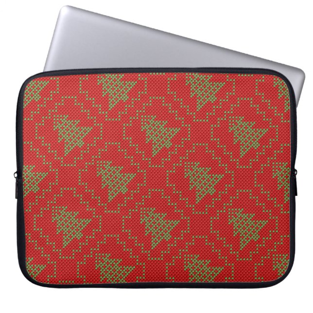 Cozy Christmas tree ugly sweater chequered pattern Laptop Sleeve (Front)