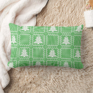 Cozy Christmas tree ugly sweater chequered pattern Lumbar Pillow
