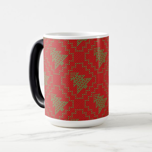 Cozy Christmas tree ugly sweater chequered pattern Magic Mug (Front Left)