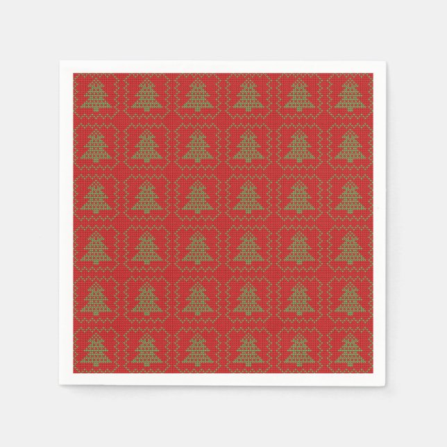 Cozy Christmas tree ugly sweater chequered pattern Napkin (Front)