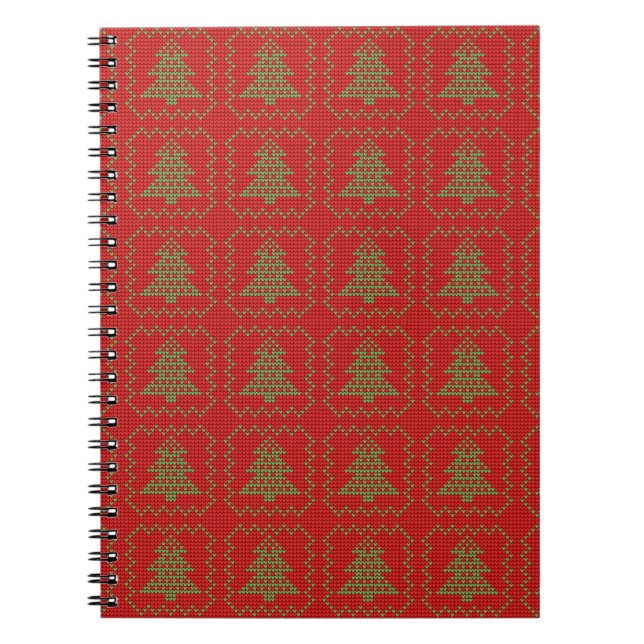 Cozy Christmas tree ugly sweater chequered pattern Notebook (Front)