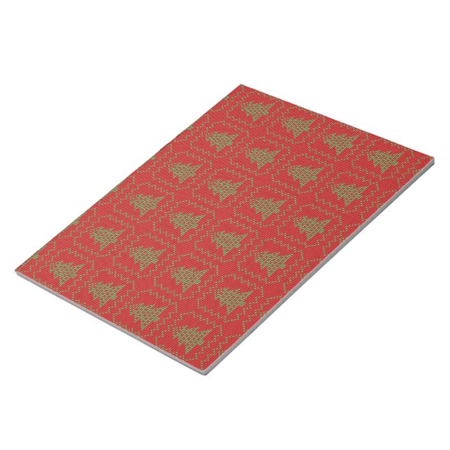 Cozy Christmas tree ugly sweater chequered pattern Notepad (Angled)