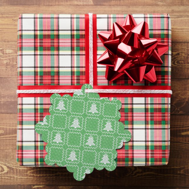 Cozy Christmas tree ugly sweater chequered pattern Ornament Card (Insitu (Gift))